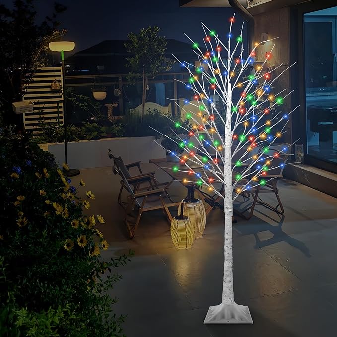 7FT Lighted Birch Tree with 170 LED Warm White and Multicolor Lights, 8 Modes, Timer Remote Faux Light Up Twig Christmas Tree for Indoor Outdoor Xmas Holiday Party Garden Decoration (2 Pack)
