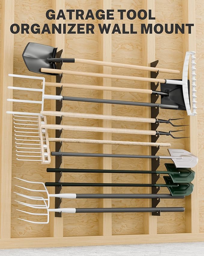 Garage Tool Organizer Wall Mount, Shed Yard Tool Organizer for Garage, Horizontal Organization Tool Racks for Walls, Shovels and Rakes, 3FT