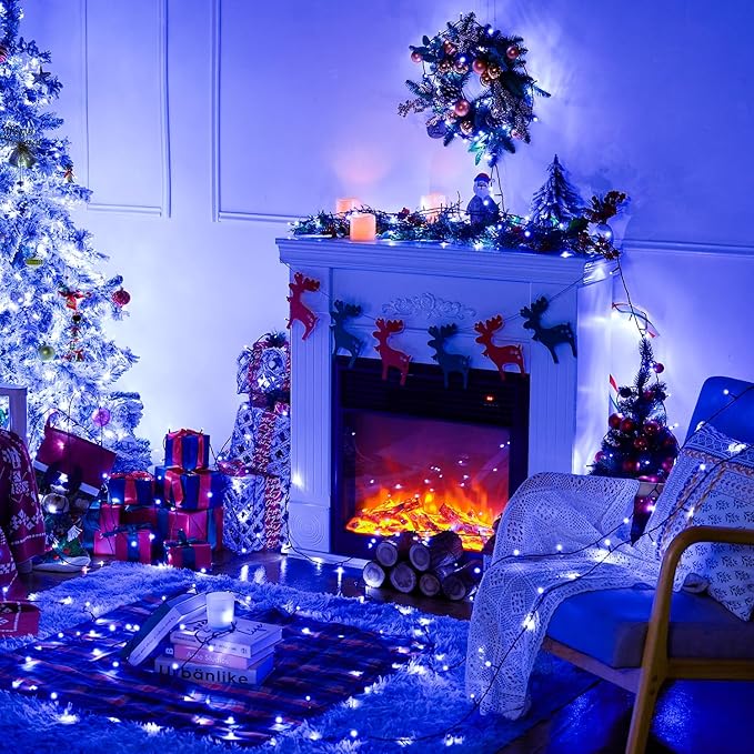 JMEXSUSS 250 LED Blue Halloween Lights: 91.5ft Extendable Green Wire Blue Christmas Lights Indoor Outdoor Waterproof with 8 Modes for Christmas Tree, Garden, Patio, Party, Holiday Decorations