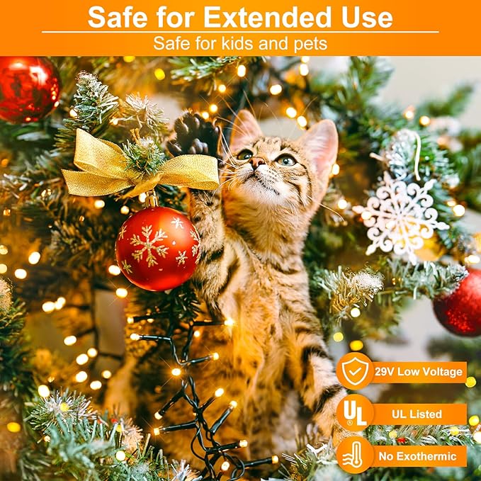 2 Pack Christmas Lights Outdoor, Total 200FT 600LED Christmas Tree Lights with 8 Modes Waterproof, Warm White String Twinkle Lights Green Wire for Indoor Patio Garden Xmas Holiday Decorations