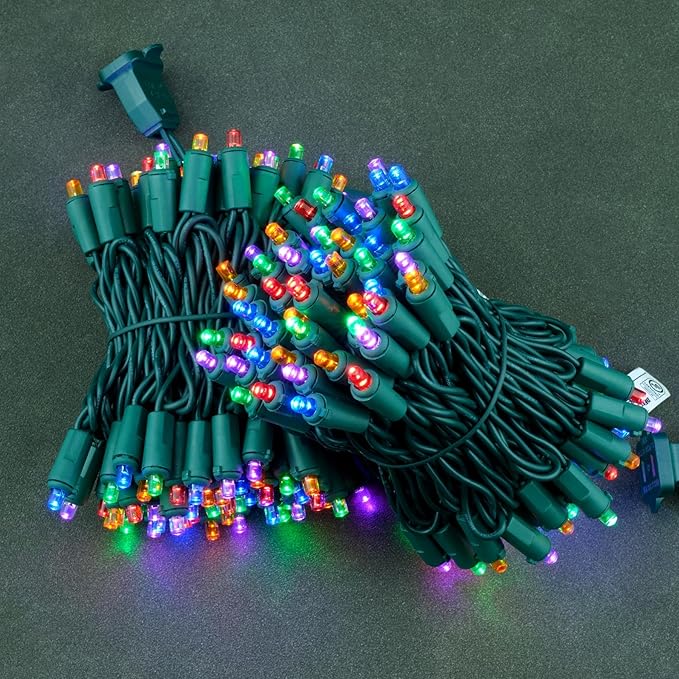 YULETIME Multicolor Wide Angle LED Christmas Lights 200 Count 50 ft, Pack of 2 Strands 25 ft 100 Lights UL Certified Commercial Grade String Light Set (Multicolor)