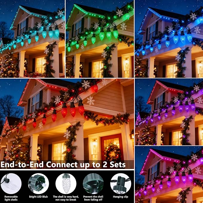 Joomer Christmas String Lights, 65FT 100 LED C9 Color Changing RGB Xmas Tree Lights Connectable Remote Control Outdoor Waterproof for Christmas Decor