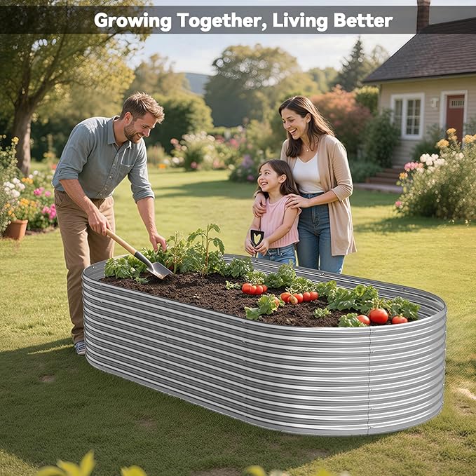 2 Pack 8x4FT Tall Galvanized Raised Garden Bed, Outdoor Metal Planter Box for Vegetables & Flowers, Steel Above Ground Garden Box for Backyard Gardening