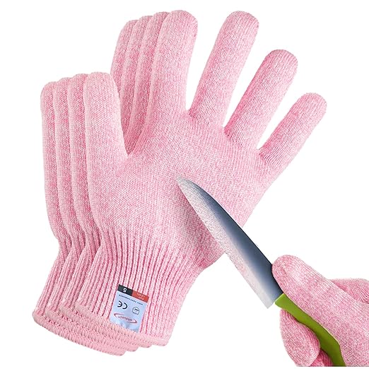Cut Resistant Gloves, 2 Pairs of Food Grade Cut Resistant Gloves, Cutting Gloves for Kitchen, Oyster Shucking, Fish Fillet Processing, Carving Wood and Gardening(Small-Pink)