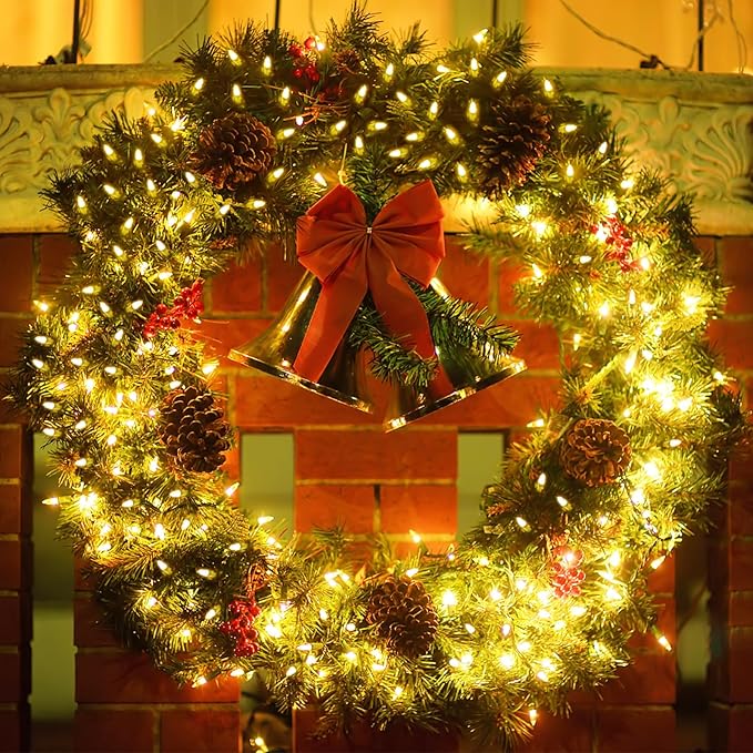 Christmas Lights 105ft 300 LED Battery String Lights with Timer Memory Function or Battery Powered Waterproof String Light for Indoor Outdoor Decoration