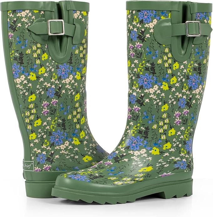 landchief Rain Boots for Women, Waterproof Ladies Tall Knee High Rubber boots,Comfort Garden Boots Anti-Slip Mid Heel Women Rain Shoes Outdoor