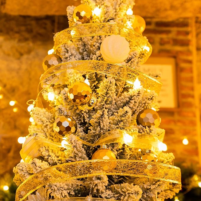 Artificial Christmas Trees,Classic Pencil Tree with White Snow Flocked,Unlit 6FT