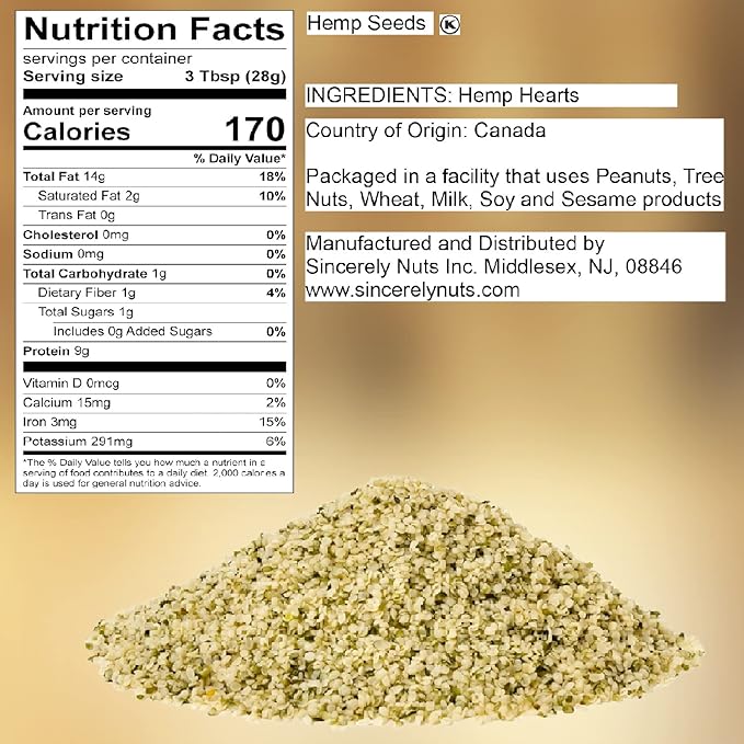 Sincerely Nuts Hulled Hemp Seeds – (5 lb bag) All Natural Super Food | Natures Complete Protein Contains All 9 Essential Amino Acids | Omega 3 Fat for the Heart | Non GMO, Kosher, Gluten Free, Raw