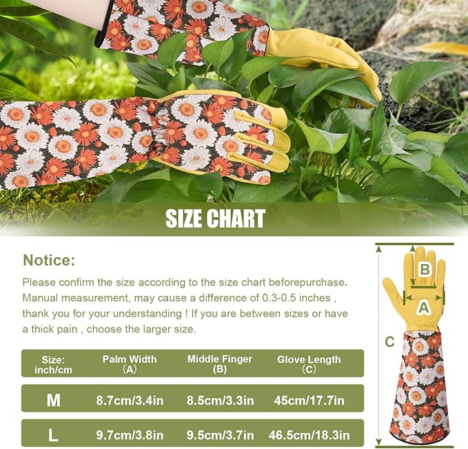 Long Gardening Gloves for Women Thorn Proof,Rose Pruning Cowhide Leather Garden Gloves for Cactus, Rose and Blackberry