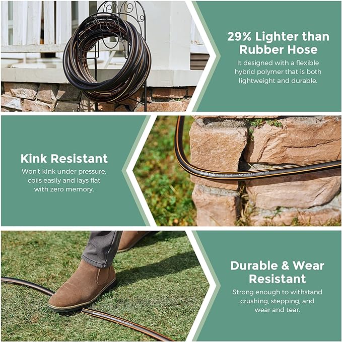 Giraffe Hybrid Garden Hose 5/8" x 25ft, Custom Length, NO Kink, Flexible, Leakproof Hose with Male to Female Fittings, 600 Burst PSI