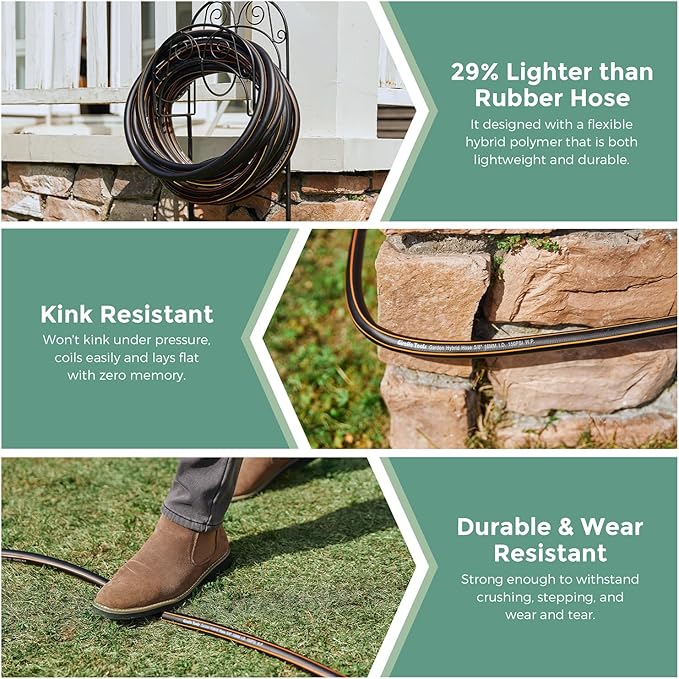 Giraffe Hybrid Leader Hose 5/8" x 15ft Custom Length, No Kink, Flexible, Leakproof Water Hose with Female to Female Fittings, 600 Burst PSI