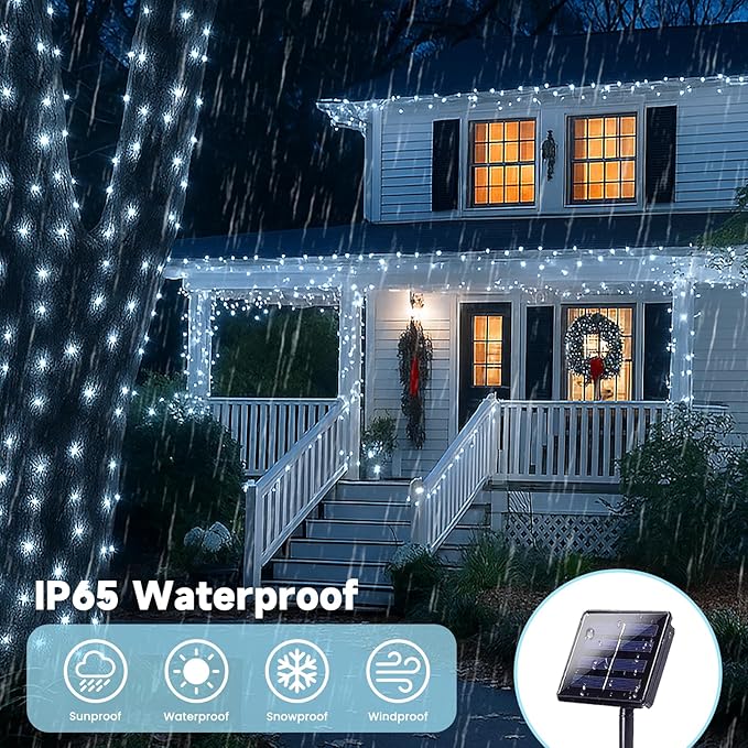 SANJICHA 2-Pack Each 72FT 200 LED Solar String Lights Outdoor, Waterproof Solar Christmas Fairy Lights Silver Wire 8 Lighting Modes Solar Twinkle Lights for Tree Garden Party Xmas Decor (Cool White)