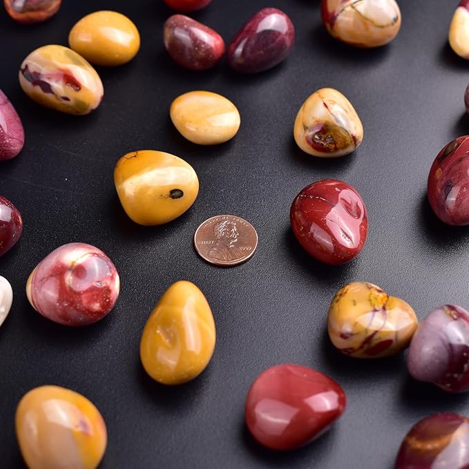 Polished Stone Set Mookaite Jasper Crystals, 0.8" Handpicked Tumbled Gemstones Rocks, Pebbles for Reiki, Chakra, Healing, Home Decor