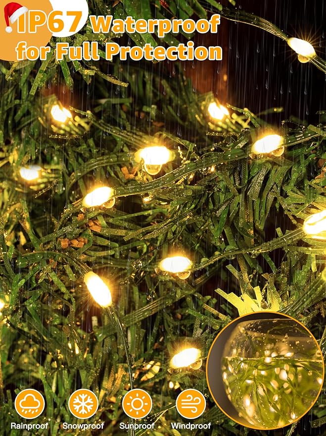 300 LED 98 FT Christmas Lights, Waterproof Outdoor String Lights with Remote and Timer, Christmas Tree Lights with 8 Modes Dimmable, Fairy Lights for Holiday Decor (Warm White)