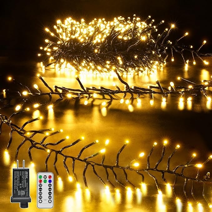 500 LED 25 FT Cluster Lights, Warm White Christmas Tree Lights 8 Modes Timer Remote, Waterproof String Lights for Indoor Outside Garland Xmas Decorations