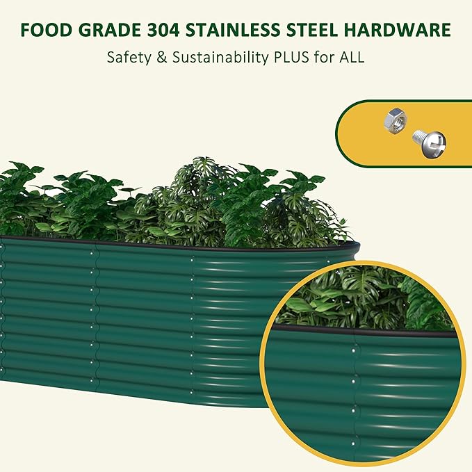 MUPATER Galvanized Raised Garden Bed 8x2x2ft, 9-in-1 Metal Raised Planter Box with Aluminum Support Rods Oval for Outdoor Vegetable Flower, Backyard and Patio, Green