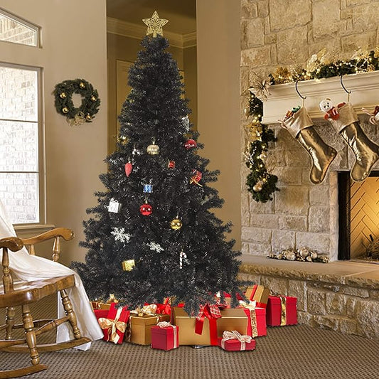 Black 8ft Artificial PVC Christmas Tree with 1500 Tips & Metal Stand Gorgeous Faux-Pine Halloween Xmas Tree Seasonal Holiday Decoration for Home,Office and Party