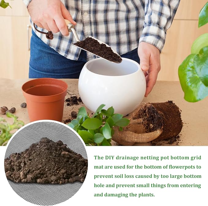 18pcs Flower Pot Hole Mesh Pad, 11.8x7.8 Inch Planter Mesh Drainage Screen, DIY Drainage Netting Pot Bottom Grid Mat Keep Soil from Flowing Away