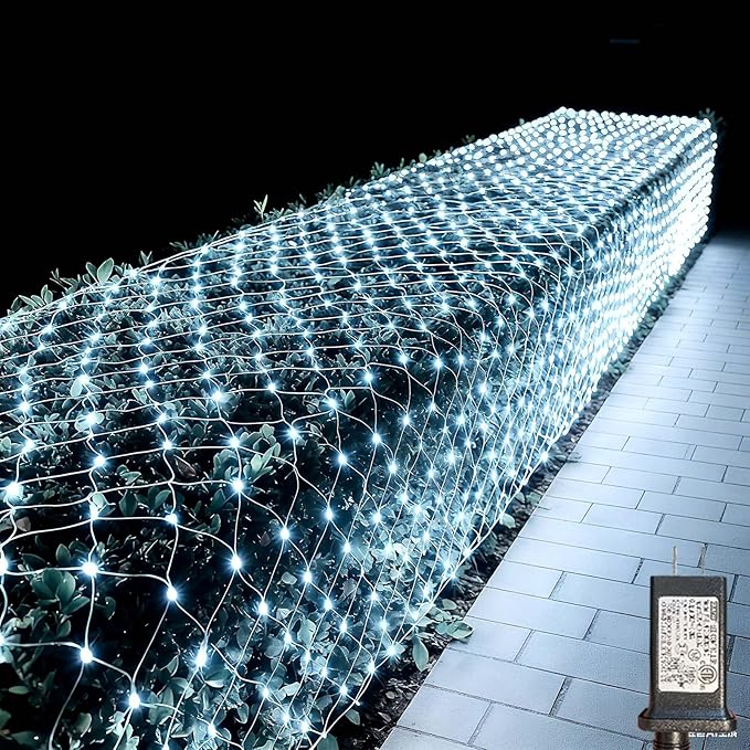 LitHome 610 LED 34.5ft x 5ft Outdoor Christmas Net Lights,Connectable Mesh Lights with 8 Modes,Waterproof Plug in Net Light for Bushes, Garden, Backyard, Holiday, Christmas(White)