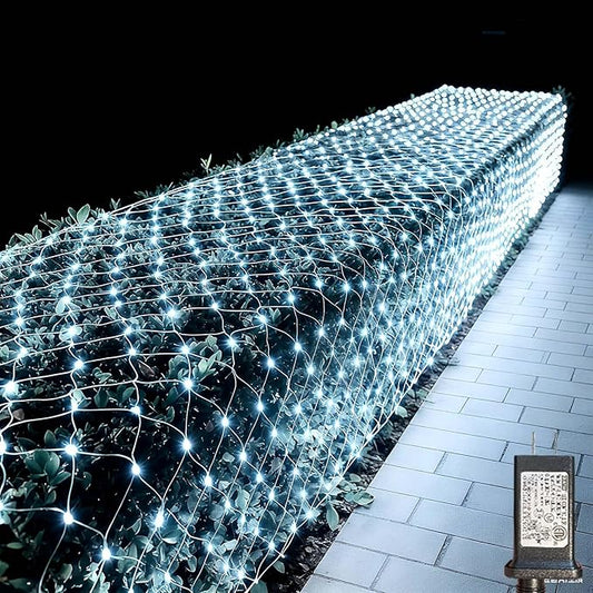LitHome 610 LED 34.5ft x 5ft Outdoor Christmas Net Lights,Connectable Mesh Lights with 8 Modes,Waterproof Plug in Net Light for Bushes, Garden, Backyard, Holiday, Christmas(White)