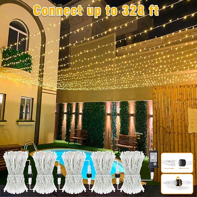 66FT 200 LED Christmas Lights Outdoor, Plug in Christmas String Lights Indoor, Waterproof & 8 Modes & Timer Function, Connectable Fairy Twinkle Light for Bedroom Classroom Wedding Decor, Warm White