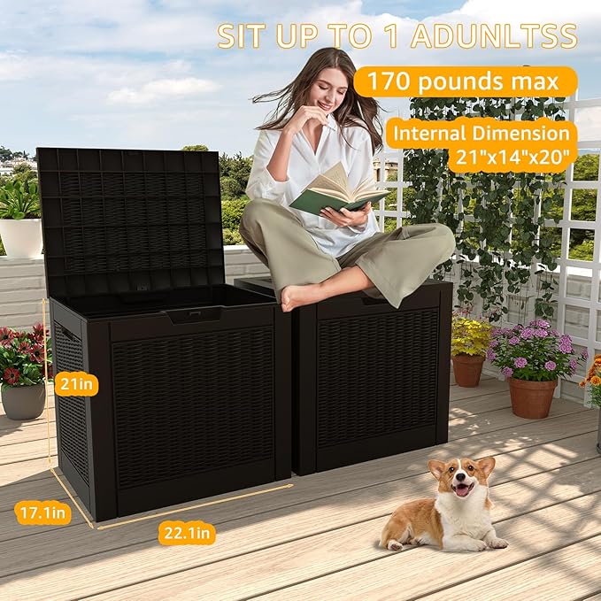 DRATO 31 Gallon Deck Box, Outdoor Storage Box for Patio Cushion, Garden Tools, Waterproof Resin Storage Box (Black)