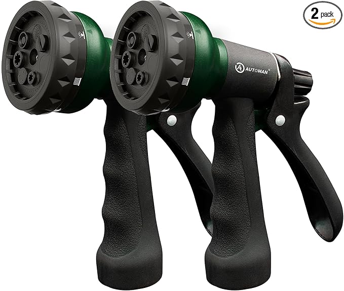AUTOMAN Garden Hose Nozzle, 2 Pack Water Sprayer Nozzle with 7 Adjustable Watering Patterns,Slip Resistant Nozzle for Plants,Lawn,Washing Cars,Window Cleaning,Showering Pets & Outdoor Fun