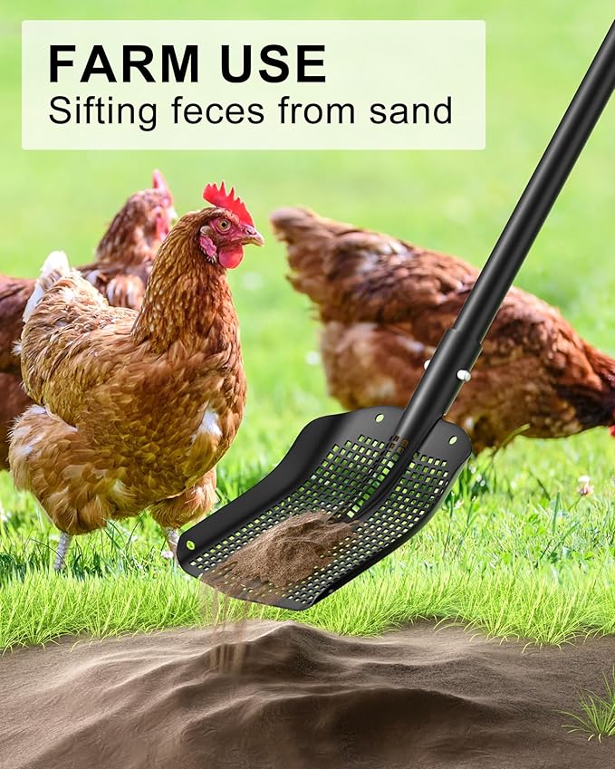 53.93 Inch Sifting Shovel, Heavy Duty Sand Sifter Square Cleaning Scoop Detachable 35-inch Short Sifter for Beach Chicken Coop/Animal House Poop Shovel