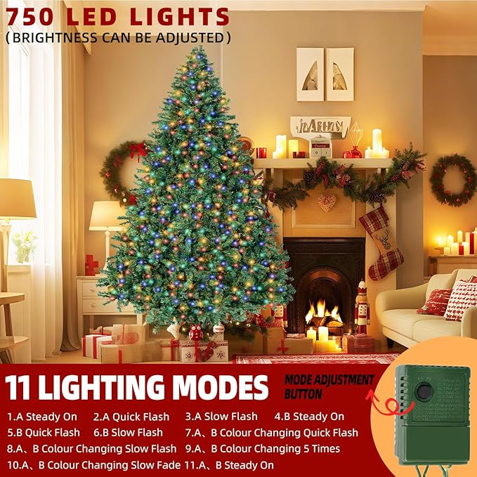 ININ 7FT Prelit Christmas Spruce Artificial Tree with Led Lights, Lighted Christmas Tree,Hinged Full Xmas Tree for Home Party Decoration,500 LED Lights,1592 Branch Tips, Metal Hinges & Foldable Base.