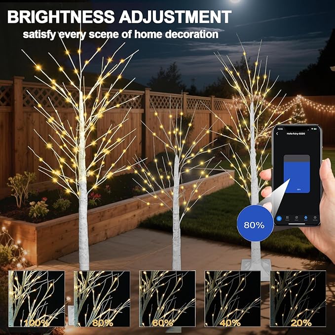 3PACK Lighted Birch Tree 4FT 5FT and 6FT, Smart White Christmas Tree with Lights with APP Home Decor, Warm White, Timing, Dimmer, Group Control, Music Sync, Holiday Decor Indoor/Outdoor Use