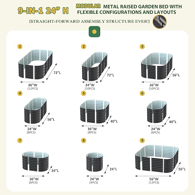 MUPATER 6x3x2FT Raised Garden Bed Outdoor for Vegetables, 9-in-1 Galvanized Steel Planter Box with 2 Support Rods, 24''H Modular Garden Bed Kit Oval for Herbs and Flowers, Garden, Gray