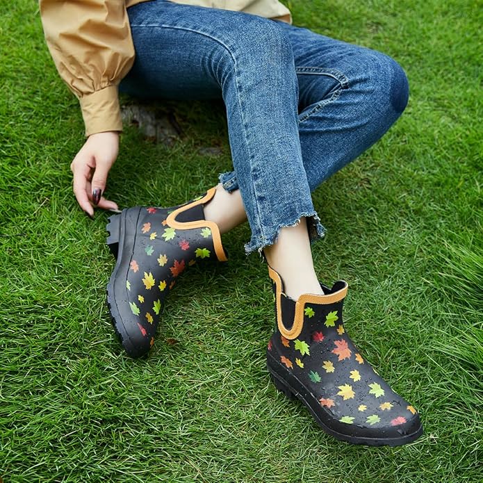 SWIFTFROG Rain Boots for Women - Waterproof Ankle Garden Shoes Anti-Slipping Floral Printed Rainboots for Ladies Stylish Light Ankle Rain Shoes, Women's Rain Footwear
