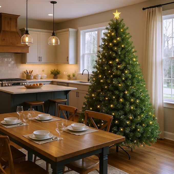 6FT Prelit Green Artificial Christmas Tree with 250 Warm White LED Lights – Full Pre-Lit Holiday Tree for Indoor Home, Living Room, Apartment, Office, Traditional Christmas Decoration