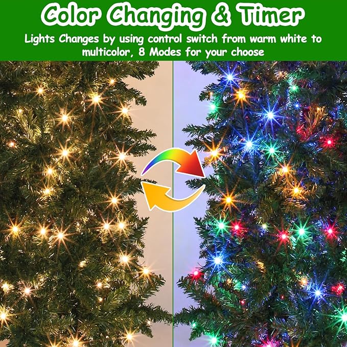 Dual Color Change&Timer 6Ft Prelit Artificial Slim Christmas Tree, 240 Warm White&Colored Lights, 658 Thick Branch Tips, 8 Mode, Fire-Resistant, Metal Stand, UL Plug, Hinged Christmas Xmas Tree Decor