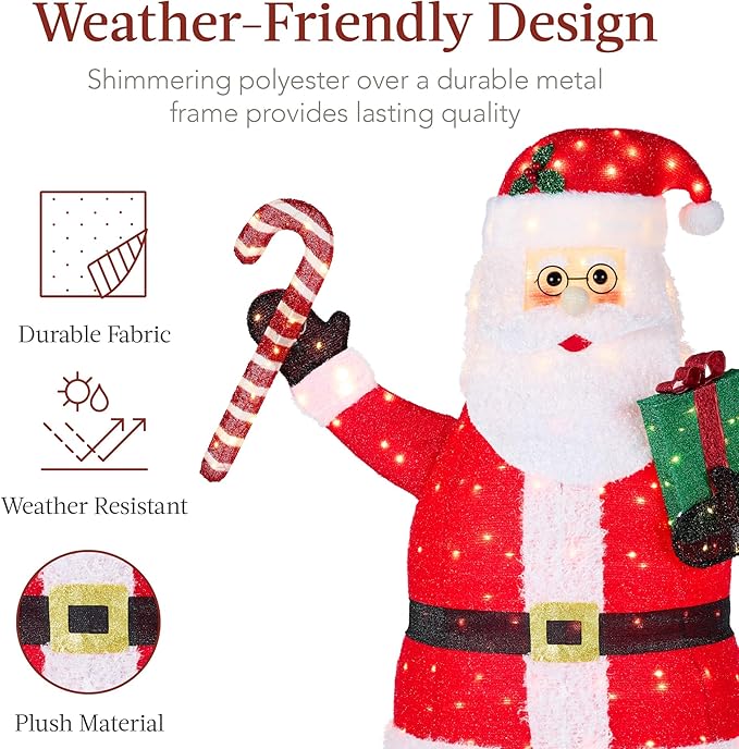 Best Choice Products 8ft Lighted Pop-Up Santa, Large Outdoor Christmas Holiday Decoration w/ 400 LED Lights, Twinkling Candy Cane, Gift Box, Hat