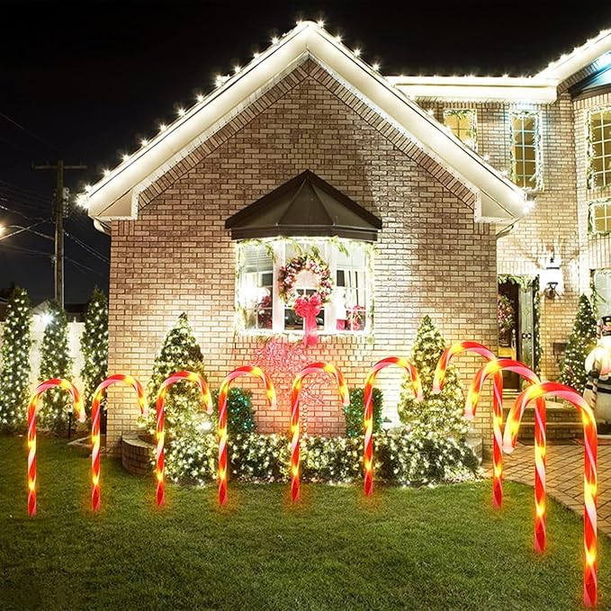 KAQ 24 Pack Upgraded Solar Candy Cane Lights, Waterproof Outdoor Pathway Stake Christmas Lights with 8 Modes, Solar for Outside Yard Walkway Garden Christmas Decorations