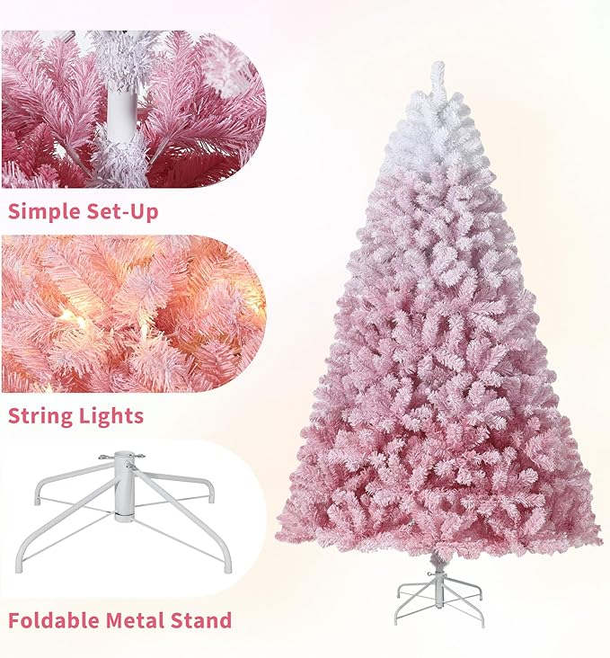 GarveeHome 4.5ft Prelit Artificial Christmas Tree with 100 RGB & Warm White Lights, Pre-Lit Snow Flocked Christmas Tree, Foldable Base,Holiday Decoration for Home, Office, Party,Pink Gradient
