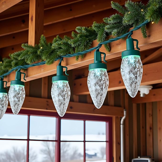 YULETIME Cool White C9 Strawberry LED Christmas Lights, 68 ft 100 Count 8" Spacing Waterproof Holiday String Light (Cool White - C9)