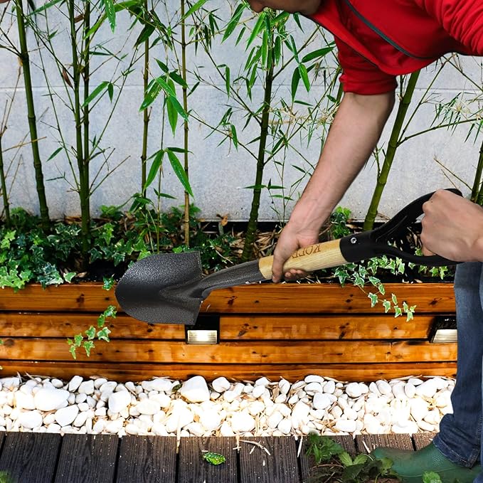 Small Short Handle Shovel - 28 Inches Overall Length - Kids Metal Sand Shovel for Digging and Gardening - Metal + Wooden