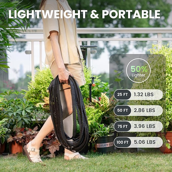 Giraffe Tools Garden Hose 75FT Lightweight Lay Flat Water Hose Kink Free Flexible Hose with 9 Spray Function Nozzle（Black）