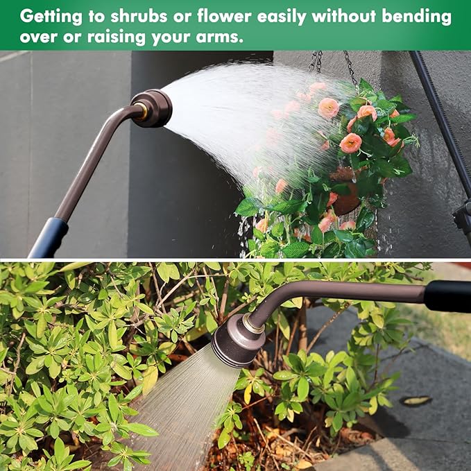RESTMO Long Watering Wand, 24 Inches Gentle Soft Full Shower Sprayer Wand with Thumb Flow Control, Heavy Duty Metal Hose Wand for Hanging Baskets, Shrubs, Plants, Flowers, Garden and Lawn, Bronze