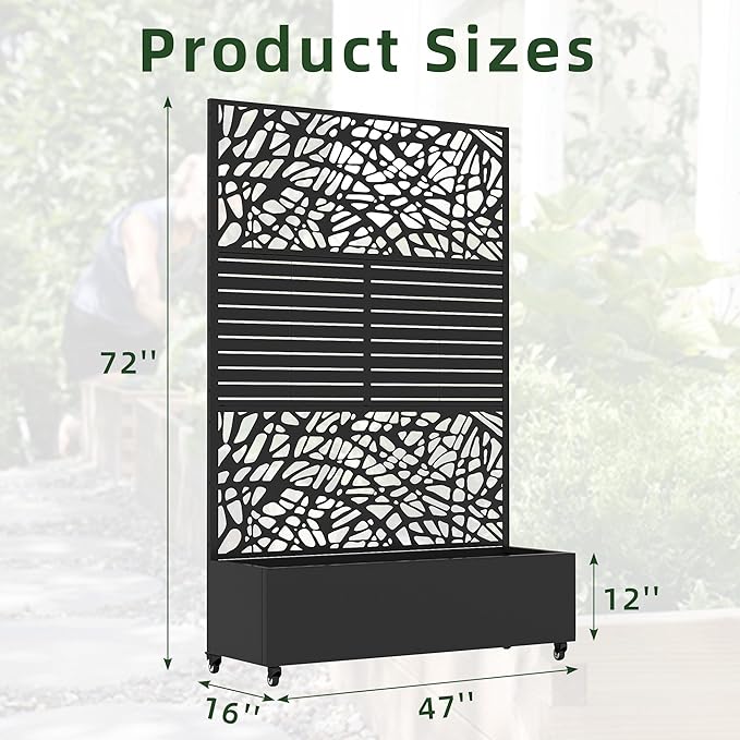 Casaphoria Metal Raised Garden Bed with Trellis and Wheels, 72"x47"x16" Arched Planter Box for Climbing Plants, Vegetables & Vines, Features Drainage Holes and Privacy Screen (Black-Helen&Net)