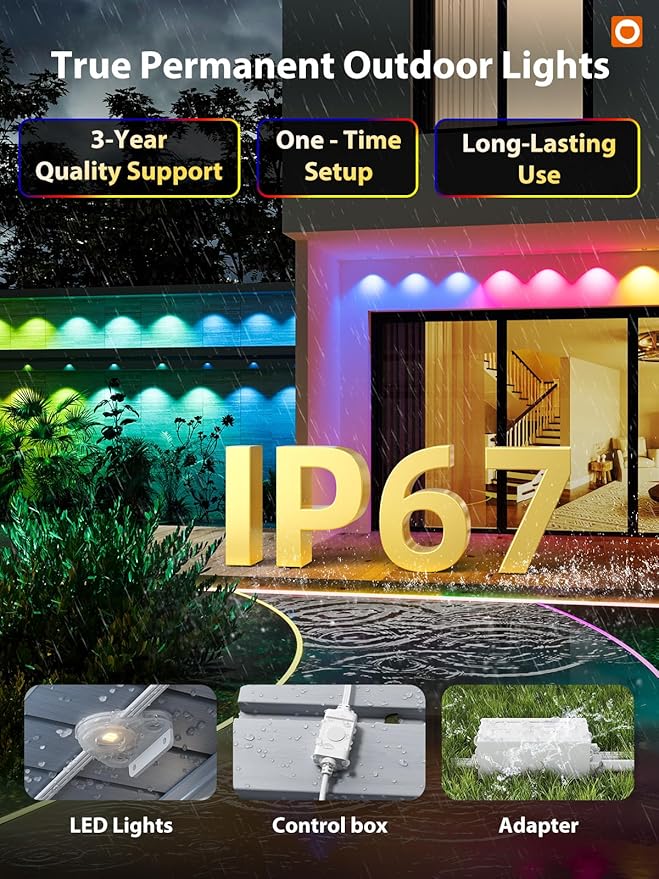 addlon 200FT Permanent Outdoor Lights, Cuttable & Extendable Smart RGB+IC LED Lights for House & Outdoor, App & Remote Control, IP67 Waterproof for Christmas, Holiday, Party, Halloween Decorations