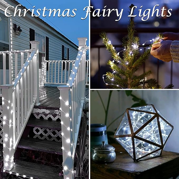 4 Pack 60 LED Christmas Fairy Lights Battery Operated with Timer, 20FT Waterproof Twinkle Lights Indoor Outdoor, String Lights for Bedroom, Wedding, DIY, Centerpiece, Christmas Decorations(Cool White)