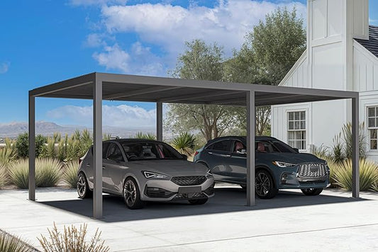 PURPLE LEAF Louvered Pergola 12' x 20' Outdoor Full Aluminum Pergola with Adjustable Rainproof Roof Modern Retractable Patio Hardtop Gazebo for Carport Commercial Use Deck Backyard Garden