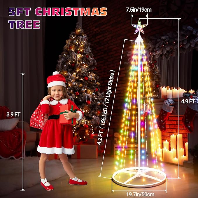 5FT+6FT+7.5FT Smart Cone Christmas Tree, Multicolor Prelit Outdoor Christmas Tree Lights, Music Sync, App & Remote Control, LED Light Show Tree for Indoor Outdoor Decorations