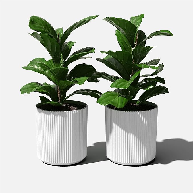 Veradek Round Demi Planter Pots for Indoor/Outdoor Garden Use | Made from Plastic - Concrete Mix with Drainage Holes | Perfect for Small to Large Succulent Plants, Flowers, Modern Interior Plants