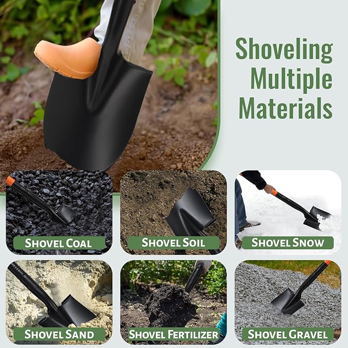 Small Shovels for Digging, Garden Spade Shovel Beach Shovels with 43.3in Handle,Heavy Duty Portable Metal Shovel for Gardening Camping Trenching Digging Landscaping,Off-Road Use, Orange