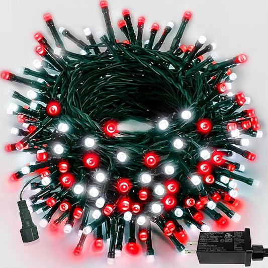 75.8 FT 200 LED Red and White Christmas Lights Outdoor Indoor, Timer & Memory Function & 8 Modes, Extendable Green Wire, Waterproof Fairy Twinkle Lights for Xmas Tree Holiday Party Garden Yard Decor