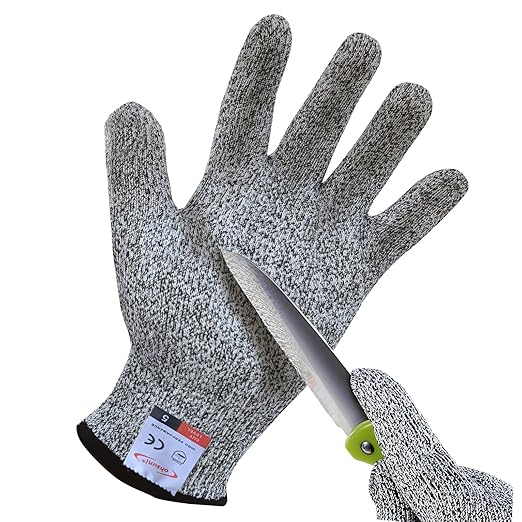 Cutting Gloves, 1 Pairs of Cut Resistant Gloves Food Grade, Cut Resistant Gloves for Kitchen, Oyster Shucking, Fish Fillet Processing, Carving Wood and Gardening(Large-Grey)